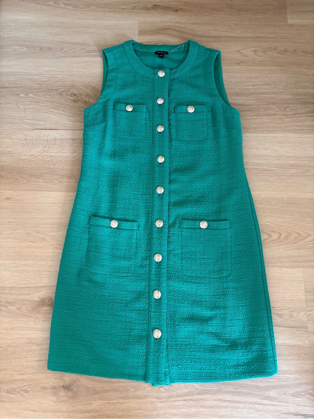 Ann Taylor Teal Button-Front Sleeveless Shift Dress